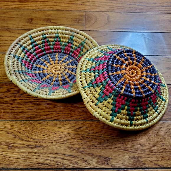 Other - 7.5" Shallow Woven Baskets, Basket Wall Hanging,Boho Tribal Baskets Star Pattern